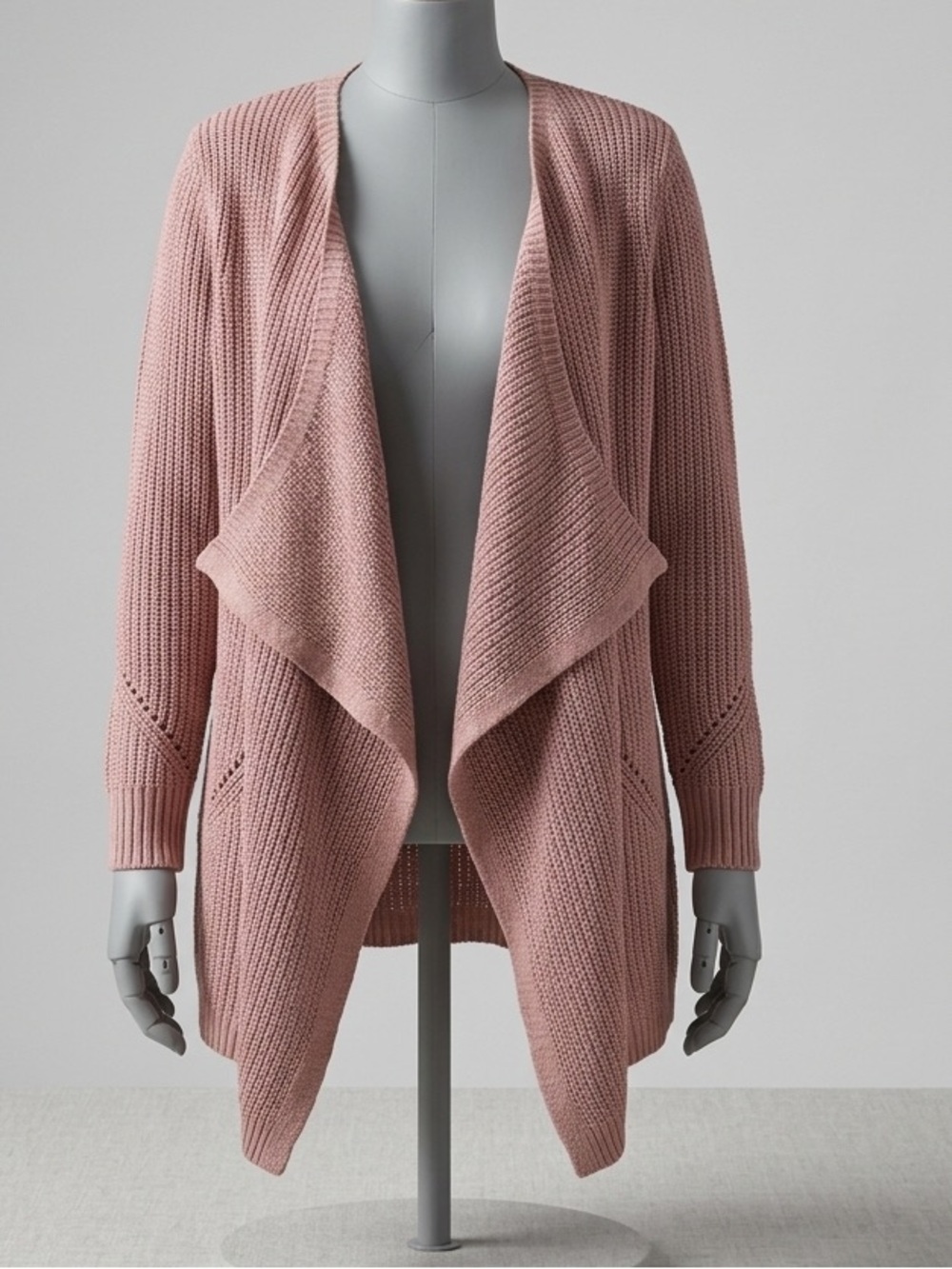 Pink Rose Boho Cottagecore Waterfall Cardigan Sweater XS Dusty Rose Pink Crochet